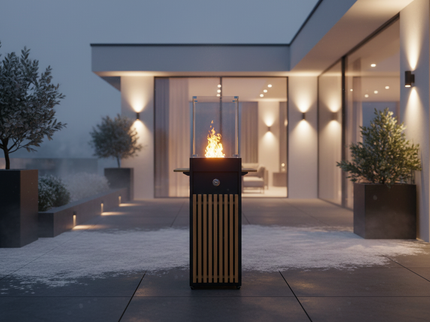 Feuer-Bartisch UPPER DECK aus Teak & Aluminium