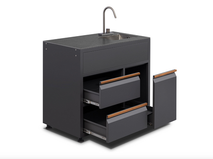 Module évier CORNER / LINEA – Évier extérieur avec espace de rangement et séparation des déchets