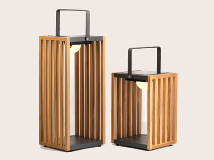 Lanterne solaire LED GATE – lampe d'extérieur en teck et aluminium