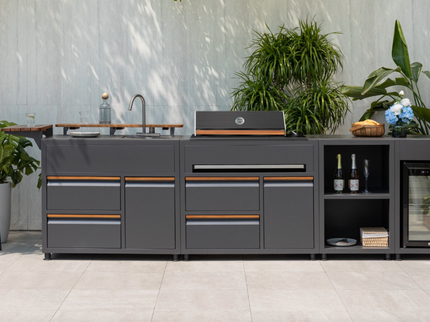 Eckmodul CORNER / LINEA – Outdoor-Eckelement mit Stauraum & Sintersteinplatte