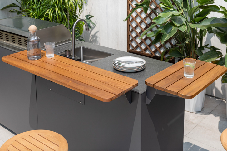 Module de table de bar CORNER / LINEA – comptoir de bar extérieur amovible en bois véritable