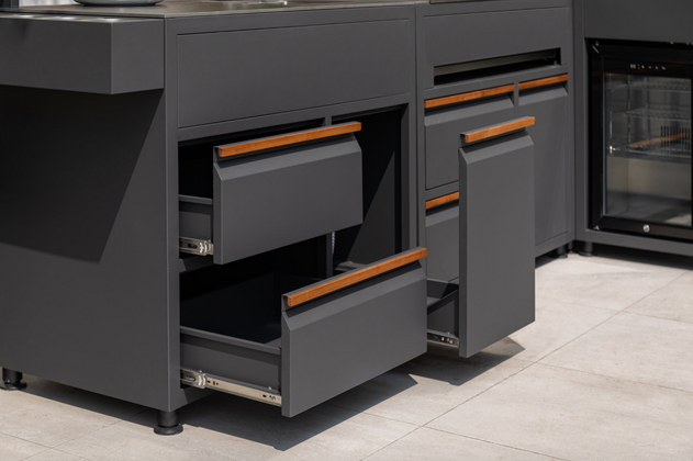 Module évier CORNER / LINEA – Évier extérieur avec espace de rangement et séparation des déchets