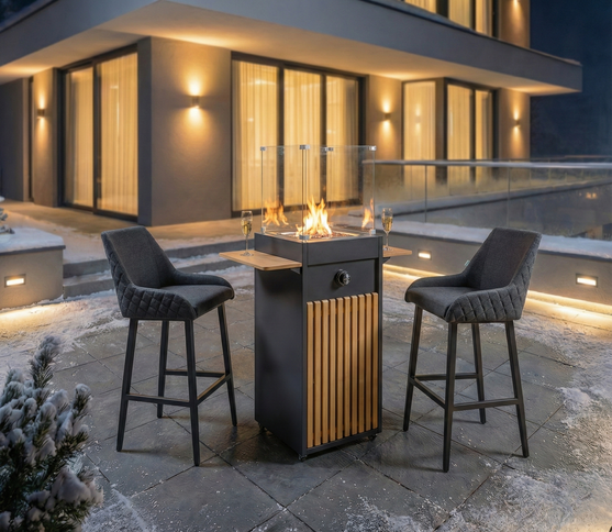 Feuer-Bartisch UPPER DECK aus Teak & Aluminium