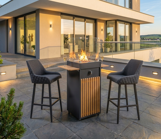 Feuer-Bartisch UPPER DECK aus Teak & Aluminium